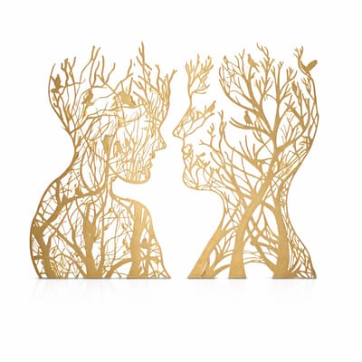 Metalen Wanddecoratie Gezichten – 3D Wandkunst – Goud – 50 x 33 cm