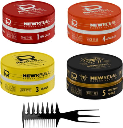 NEW REBEL Hair Wax Set – 4 Soorten – Sterke Hold & Makkelijk Uitwasbaar – 4x150ml + Styling Kam - Haar Wax Mannen