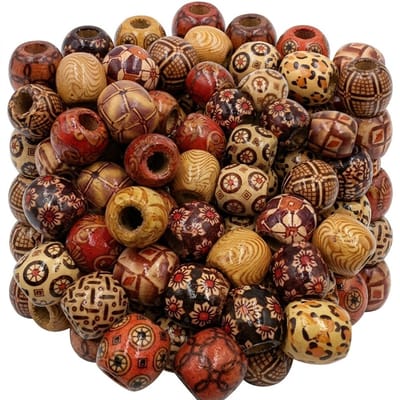 KREATIVESPUR - 100 stuks - Houten Kralen Set Multicolor - DIY Sieraden Maken - Tribal Print - 3/12mm
