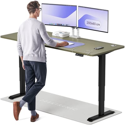Desktronic HomePro Zit-sta Bureau Elektrisch In Hoogte Verstelbaar, 200x80 cm Zwart/Groente, Stille Dubbele Motor, Hoogte 62-126cm
