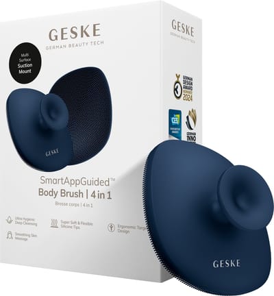 GESKE Body Brush | 4 in 1 | Reinigingsborstel voor het hele lichaam | Dieptereiniging | Zachte siliconen borstelharen | Ergonomisch ontwerp met twee vingers | Reinigingen en massages