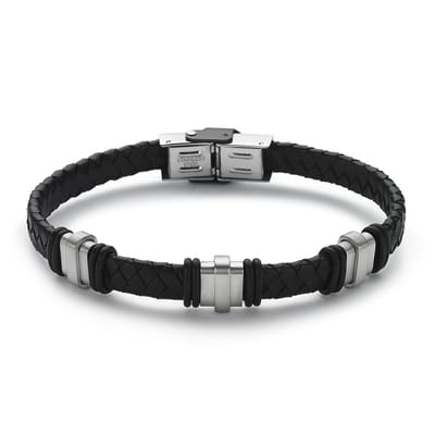 Twice As Nice armband in zwart leder en edelstaal Zwart 21cm