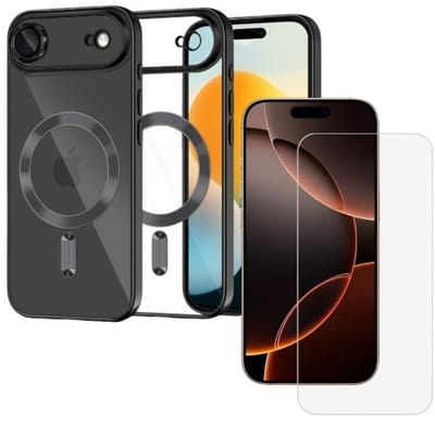 Backcover hoesje Geschikt voor: iPhone 17 Air met geïntegreerde Camera lens bescherming + 1x Screen protector [magnetische hoes] compatibel met MagSafe Dames Heren - Zwart