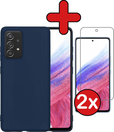 Hoesje - Met 2x Screenprotector - Geschikt voor Samsung Galaxy A53 - Sterk & Shockproof - Telefoon Hoes - Back Cover - Siliconen Case - Telefoonhoes - Donkerblauw
