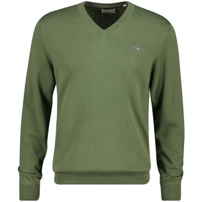 Gant Trui Classic Cotton V-Neck Dry Herb Green / male