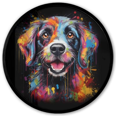 Poster in lijst Rond - Fotolijst 40x40 cm - Posters - Graffiti - Hond - Zwart - Kleuren - Ronde posterlijst zwart - Decoratie - Wanddecoratie woonkamer - Muurdecoratie slaapkamer