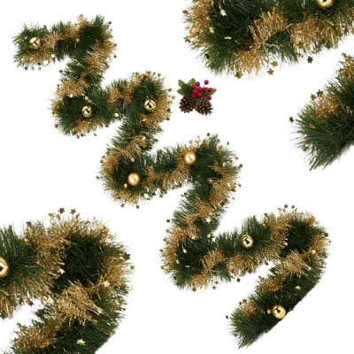 Lomera Kerstslinger 270 CM - Guirlande - Kerstdecoratie Groen - Goudkleurige Decoratie - Kerstversiering - Kerstboom Decoratie - Feestelijke Decoratie - Kunstmatige Dennenslinger - Groene en Gouden Accenten