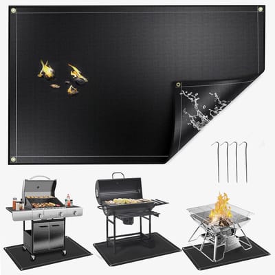 Vuurkorf Mat - Grill Beschermer - Terras Beschermen - Dubbelzijdig Vuurvast - 122 x 106 cm - Zwart