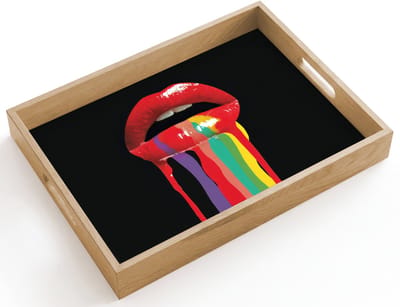 Dienblad hout 40x30 cm - Schootdienblad - Lippen - Kleuren - Zwart - Borrelplank rechthoek - Plateau dienbladen