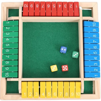 Shut The Box Spel Houten Bord en 8 Dobbelstenen Desktop Wiskundespel voor 2 4 Spelers Gezinsreizen Bijeenkomst blue