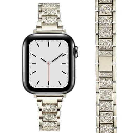 Stravo Luxe Smal Diamant Horlogebandje – Geschikt voor Apple Watch 42mm (Series 11/10), 41mm (Series 9/8/7), 40mm (Series 6/5/4, SE 1/2/3), 38mm (Series 3/2/1) – Elegant Sieraden Bandje voor Dames – Starlight