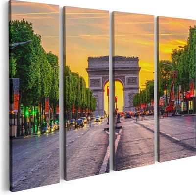 Artaza Canvas Schilderij Vierluik Arc De Triomphe In Parijs Vanaf De Straat - 80x60 - Foto Op Canvas - Canvas Print