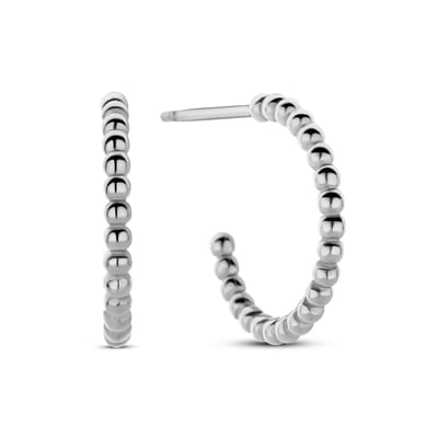 New Bling - 9NB-1388 - bolletjes hoop oorbellen 925 sterling silver - rhodium plated - 15mm
