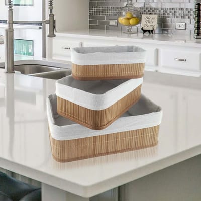 Bamboe manden 3 stuks | Multifunctionele mand | Opbergmanden | 20x10x8cm | 25x15x10cm| 30x20x12cm | Opberg Box/Doos/Mand/Vakken - Opbergsysteem
