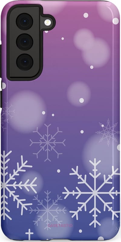 Casetastic hoesje geschikt voor Samsung Galaxy S21 FE 5G - Dubbellaagse bescherming - Winter Sneeuw Paarse Roze Gloed - Fashion Case - Lavendel