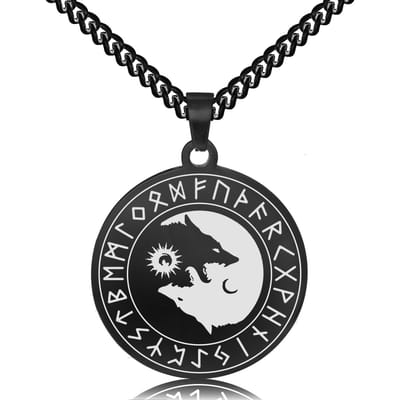 Wolf Yin Yang Ketting Zwart - Spirituele Talisman - Roestvrij Staal / Stainless Steel - Natuur & Balans - 60cm - Pax Amare