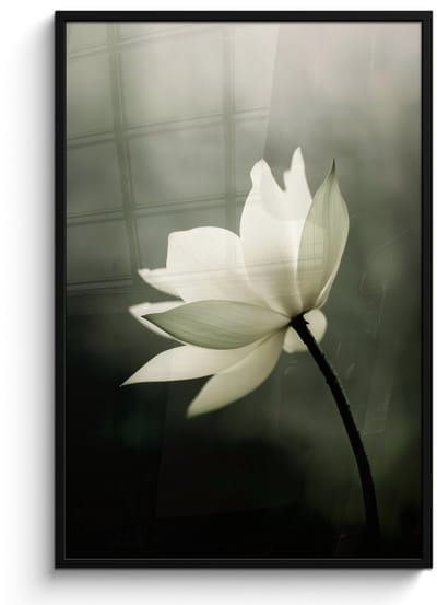 Poster in lijst - Fotolijst 80x120 cm - Posters - Wit - Lotus - Donker - Bloem - Posterlijst zwart - Decoratie - Wanddecoratie woonkamer - Muurdecoratie slaapkamer