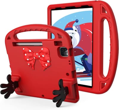 Kinderhoes - Schokbestendig - Lichtgewicht - Boogknoop Schattig - Handvat Kickstand Geschikt voor: Apple iPad Pro 11 Inch Case 2022/2021 / 2020 - Rood