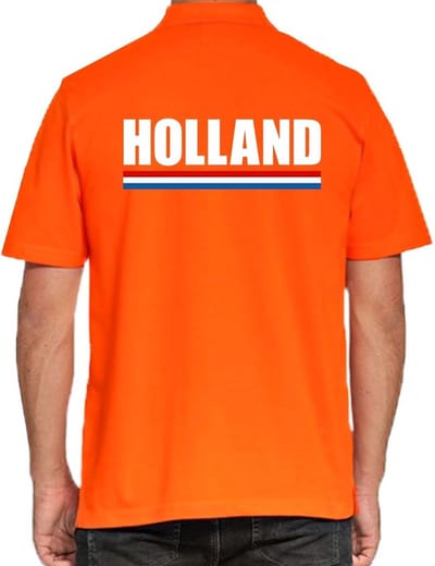Oranje poloshirt - Holland prinbt - voor heren - korte mouwen - Koningsdag kleding/ shirts S