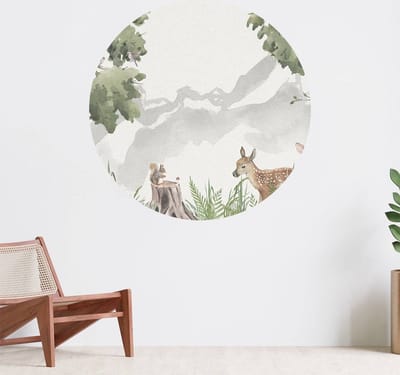 Muurcirkel zelfklevend behang - Twee hertjes in het bos - Wanddecoratie - 080cm behangcirkel - Ronde sticker voor aan de muur - Behangsticker verkrijgbaar in verschillende formaten