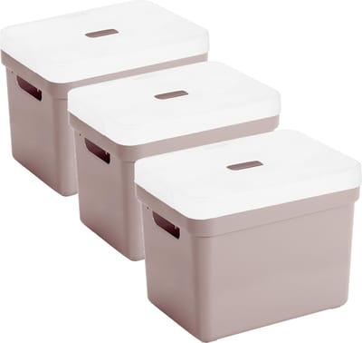 Sunware Opbergboxen met transparante deksel - 3x stuks - kastmanden - roze - 18 liter - kunststof - 35 x 25 x 24 cm - Opbergers