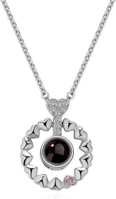 Zilveren Cirkel Hart 100 Talen Ik Hou Van Je Ketting - Zilver Ketting - I Love You Ketting - Cadeau TIP - LIMITED EDITION