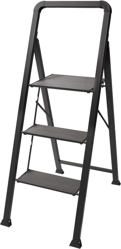 MSV Opvouwbare trap - Opstapkruk 3 treden - tot 150kg Belastbaar - Antislip - GS Gecertificeerd - Staal - 62x42,5x108cm - Zwart