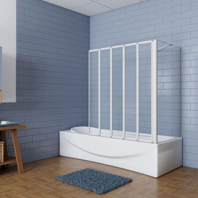 Aica Badwand 120x75x140cm 5-Delige Inklapbaar 4mm gehard glas-Grijs frame