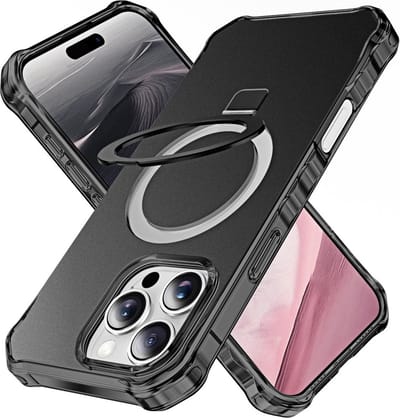 Coverup Hoesje - Geschikt voor iPhone 16 Pro Max Hoesje - Coverup ShockProof TPU Back Cover met MagSafe Compatible Ring Kickstand - Zwart