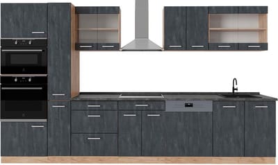 Vicco R-Line Complete keuken – 350 cm, WB Antraciet Zwart beton/goud eiken