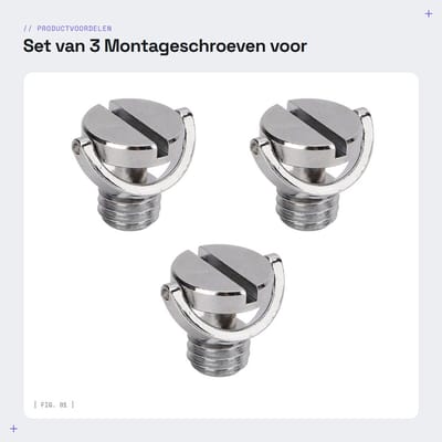 Dailygoods- Montageschroef 3 Stuks - Camera Schroef - Koper - 3/8 Inch Schroefdraad - D-ring - Hoogte 15 mm - Voor Snelkoppelingsplaat - Cameraschroef