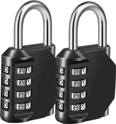 Veilige 4-cijferige combinatie hangslot, weerbestendig en vorstbestendig, robuuste zinklegering, ideaal voor schuur, school en gym, 2 stuks, zwart