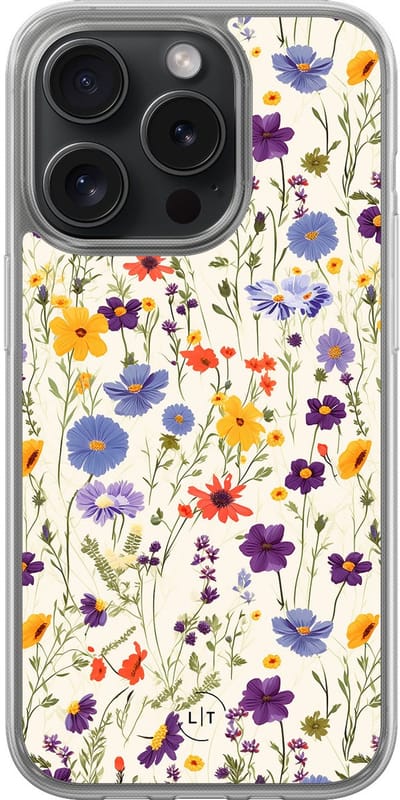 Hoesje geschikt voor iPhone 15 Pro - Wildflowers - 2in1 backcover - Bloemen - Multi - Leuke Telefoonhoesjes