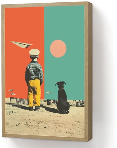Wandlamp 40x60 cm - Oplaadbaar - Retro - Jongen - Hond - Rood - Groen - Wandlampen binnen woonkamer - Slaapkamer lamp - Decoratieve nachtlamp - Vloerlamp draadloos