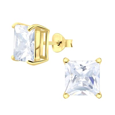 Joy|S - Zilveren vierkant oorbellen - 8 mm - zirkonia - gold plated