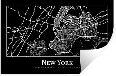 Muurstickers - Sticker Folie - Kaart - New York - Stadskaart - Plattegrond - 30x20 cm - Plakfolie - Muurstickers Kinderkamer - Zelfklevend Behang - Zelfklevend behangpapier - Stickerfolie