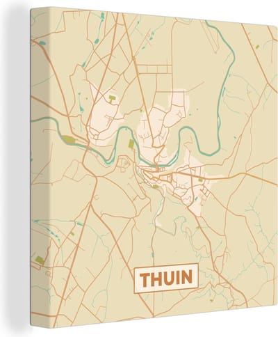 Canvas Schilderij Plattegrond - Thuin - Stadskaart - Kaart - Vintage - 20x20 cm - Wanddecoratie