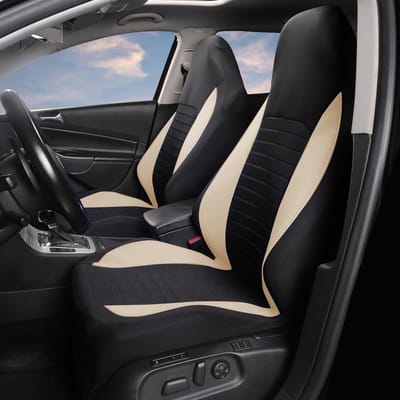 Famanu - Autostoelhoezen Eenvoudige Emmer Stijl Universele Autostoelhoezen Voorkant Paar Fit voor Auto Truck SUV Van Stoelhoezen Auto Stoelbeschermer, Beige