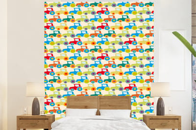 Behang - Fotobehang Patronen - Trekker - Kleuren - Jongetje - Jongens - Kinderen - Kids - Breedte 225 cm x hoogte 280 cm