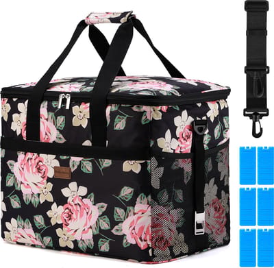 Packaway 4 Laags Geïsoleerde Koeltas - Lunchtas 40 liter - Black Flower