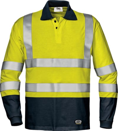 SIR SAFETY GOMEZ POLO SHIRT Hi Vis Reflecterend Lange mouw Werkpolo HEREN Geel Blauw - Antistatisch - Reflecterende Band - 180 g/m²