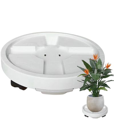 Plantroller met Wielen - Pottenstandaard Mobiel - Planten Verplaatsen - Krasvrije Vloer - 36 cm - Wit