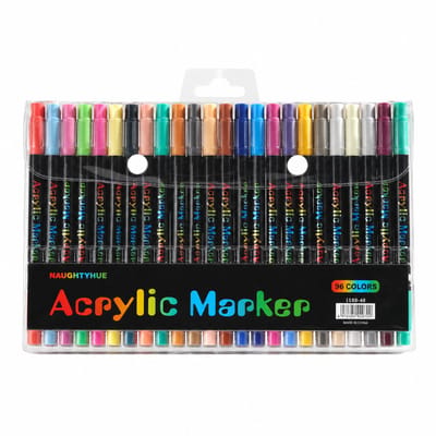 Acrylmarkerset - 48 stiften, 96 kleuren - Zachte punten en opbouwbare kleurlagen - Twee uiteinden voor tekenen en doodles - Basisverpakking