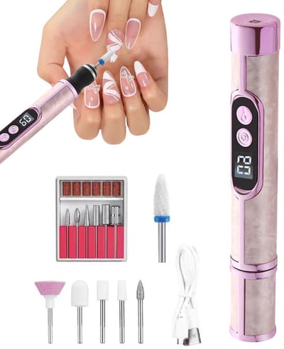 Nagelvijlset - 12.5×1.9cm - Lichtgewicht en draagbaar - Oplaadbaar - Uitgerust met meerdere vijlkoppen - Geschikt voor thuis, nagelsalon en op reis - Voor het vormen, polijsten en vijlen van vinger- en teennagels - Roze