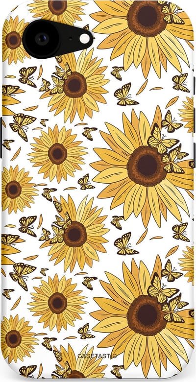 Casetastic Hoesje Geschikt voor Apple iPhone 16e Magsafe - Stijlvolle Beschermende Duo-layer Case - Zonnebloem Zomer met vlinders