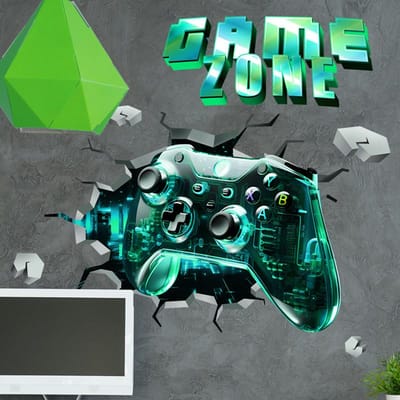 Game Zone Gaming Muurschildering Gebroken Muur Gat Kunst 3D Gamepad Vinyl Stickers Voor Thuis Gamer Kinderkamer Slaapkamer Decoratie Groot Behang (as the picture,90x60cm cut in two) black