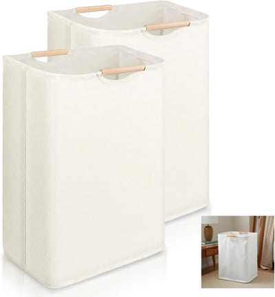 Praktische Wasmanden Set van 2, Stoffen Wasmanden met Handvat, 40×30×59cm, Ideaal voor Wasopslag in Badkamer en Slaapkamer