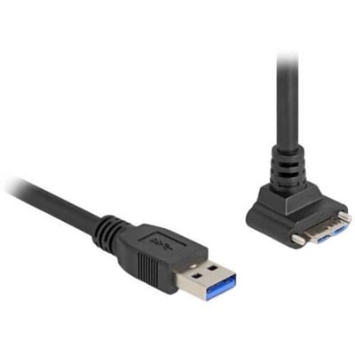 Delock USB 5 Gbps Cable USB Type-A male straight to USB Micro-B male with screw distance 18 mm 90° upwards angled 1 m black