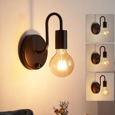 SNJY® Wandlamp Binnen met Dimmer - Wandlamp met Stekker - Slaapkamer Lamp Nachtkastje - 20L x 25B x 12H cm - Zwart