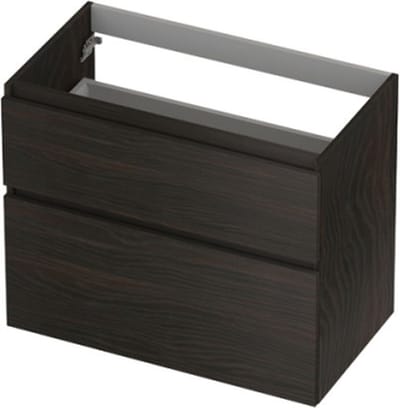 INK® wastafelonderkast 2 laden greeploos houten keerlijst asymmetrisch 80x45x65cm, intens eiken